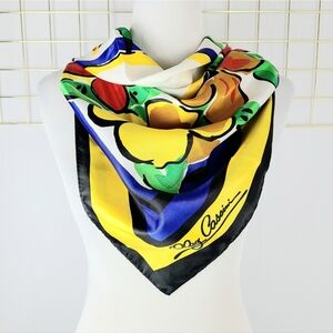 Oleg Cassini Bright Floral Abstract Print Silk Square Vintage Scarf